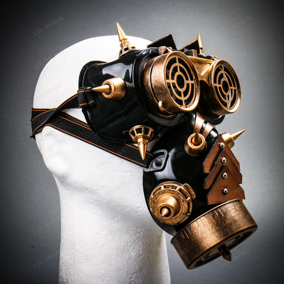 Steampunk Spiked Goggles Glasses and Spiked Gas Mask Costume Set - Black Gold - Picture 3 of 3